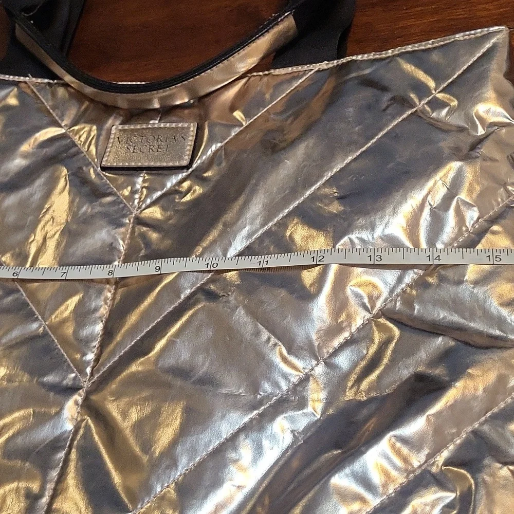 Victoria's Secret Shiny Silver Tote with Black Handles (NEW) - Picture 5 of 6